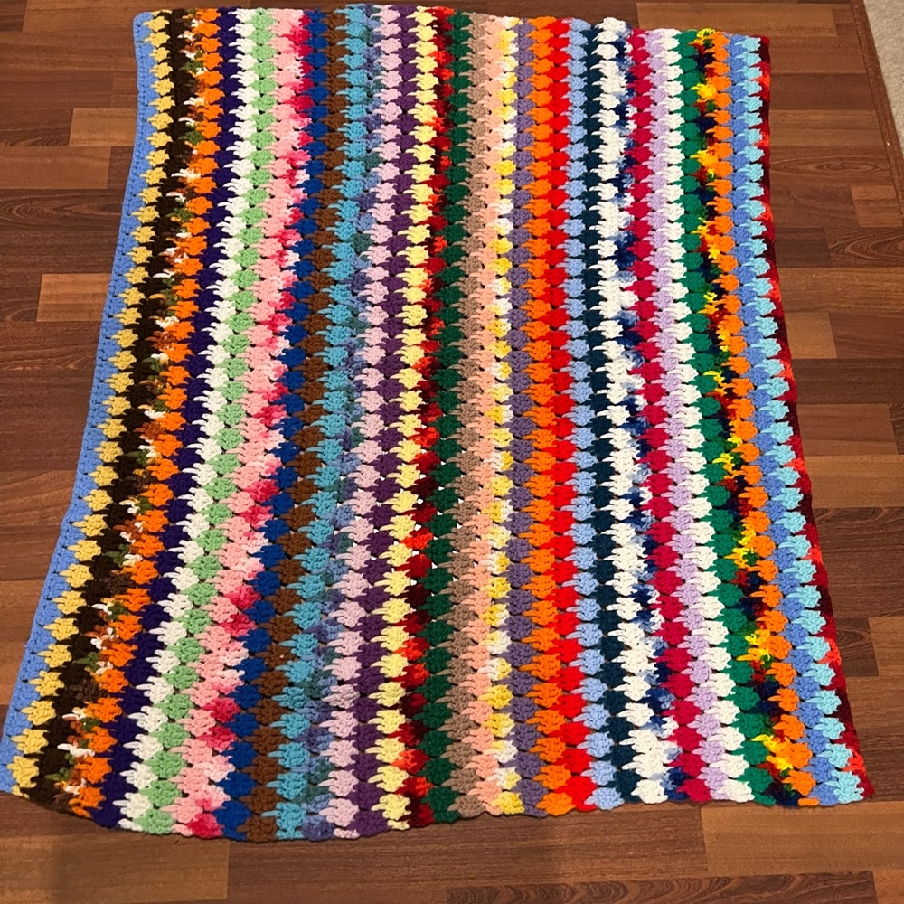 Vintage Boho Afghan Handmade Crochet Throw Blanket 36” x 44” Multicolor Handmade